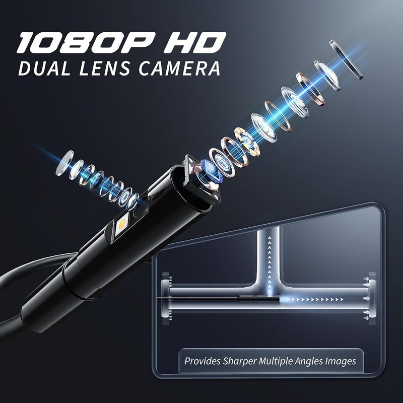 MAGEASY Endoscope Camera with Light, Inspection Borescope Camera with 4.3" IPS Screen, 1920P HD with 8 LED Lights, 32.8FT Semi-Rigid Cord Bore Scope, IP67 Waterproof Endoscope for Sewer, Dual Lens(Orange) - Image 3
